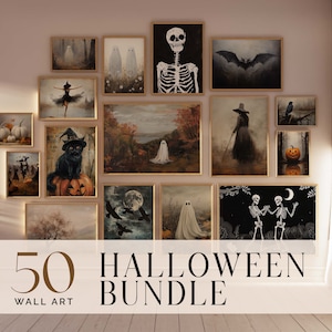 Halloween Gallery Wall 50 Prints MEGA BUNDLE Printable Wall Art Rustic Halloween Decor Vintage Halloween Painting Vintage Witch Wall Art