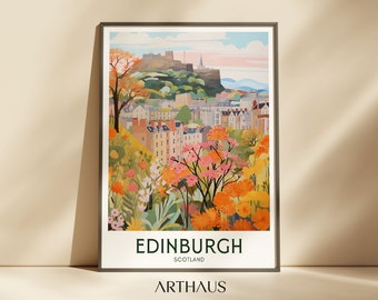 Edinburgh Travel Poster Edinburgh Castle Scotland Art Maximal Decor Mid Century Modern Wall Art Vibrant Eclectic Wall Art Digital Download