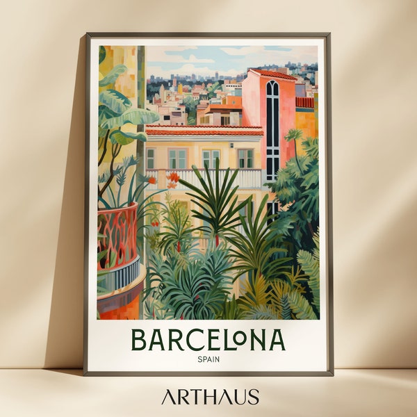 Barcelona Travel Poster, Vintage City Art, Mid Century Modern Wall Art , Europe Prints, Digital Download