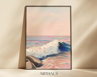 Peinture côtière pastel vagues de l'océan impression plage salle à manger art imprimable été coloré art mural impression impressionniste téléchargement numérique