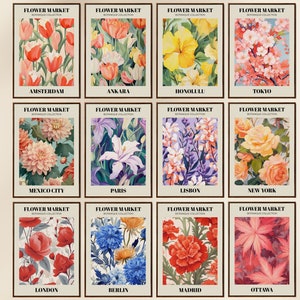 Flower Market Print Set of 12, Flower Market Poster, Maximalist Decor, Gallery Wall Set, Botanical Wall Art, Flower Market Set Floral Prints