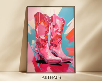 Pink Cowgirl Boots Art Print, Girly Western Decor (Digital Download)