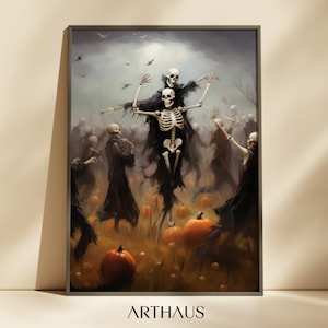 Printable Halloween Wall Art Skeletons Painting Trick or Treat Prints Gothic Wall Decor Digital Download