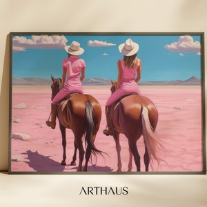 Preppy Western Wall Art Retro Cowgirl Painting Pink Apparent Decor Western Girl PRINTABLE Digital Download