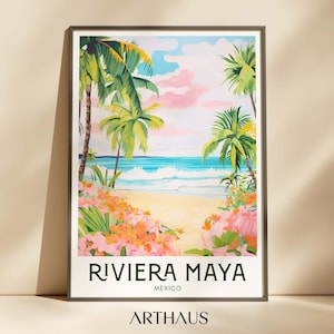 Riviera Maya Travel Poster Mexico Art Maximal Decor Mid Century Modern Wall Art Vibrant Eclectic Wall Art Digital Download