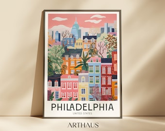 Philadelphia Travel Poster Pennsylvania Print Retro US Cities Wall Art Philly Wall Maximalist Retro Travel Poster Digital Download