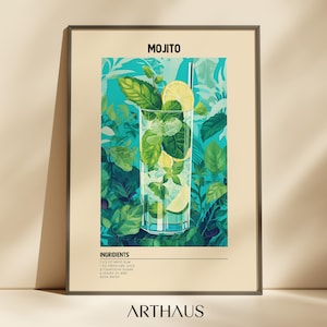 Mojito Cocktail Print  | Bar Cart Decor | Cocktail Digital Print | Instant Download | Kitchen Wall Art | Printable Digital Download