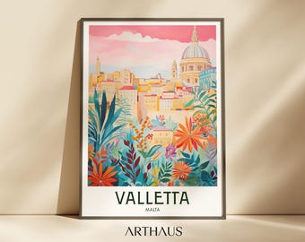 Póster de viaje de Malta, arte de pared retro, impresión de viaje de LA VALETA, póster de Europa, decoración de pared vintage imprimible, descarga digital imprimible