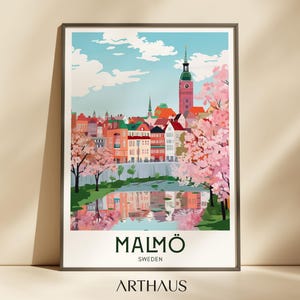 Affiche de voyage Malmö Suède vintage ville art voyage coloré impression Europe impressions téléchargement numérique imprimable