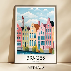 Bruges Travel Poster Belgium Digital Print Retro Wall Art Maximalist Home Decor Vintage Europe Cities Digital Download