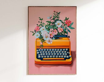 Floral Schreibmaschine Art Print, rosa Western Kinderzimmer Dekor (Digitaler Download)