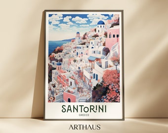 Retro Santorini Travel Poster, Vintage Greece Art Print (Digital Download)
