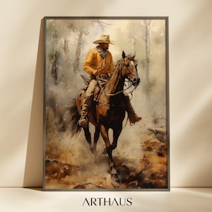 Western Cowboy Painting Vintage Wall Art Mid Century Decor Antique Oil Painting Moody Print Watercolour Wall Art PRINTABLE Digital Download