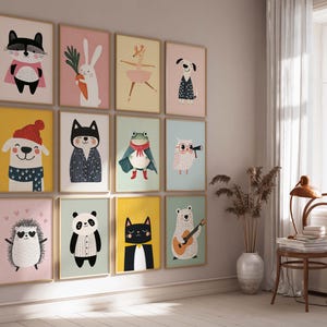 Set of 12 Nursery Prints, Kids Room Wall Art, Colorful Nursery Decor, Baby Room Decor, Playful Eclectic Animal Prints, DIGITAL DOWNLOAD