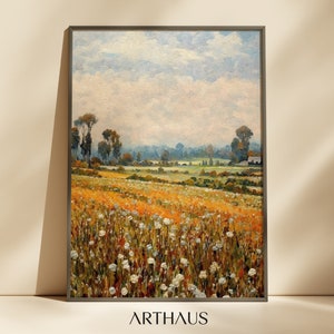 French Countryside Oil Painting, Digital Download, Vintage Landscape Art Print, Country Field Wall Art, 19th Century Art, Digital Download
