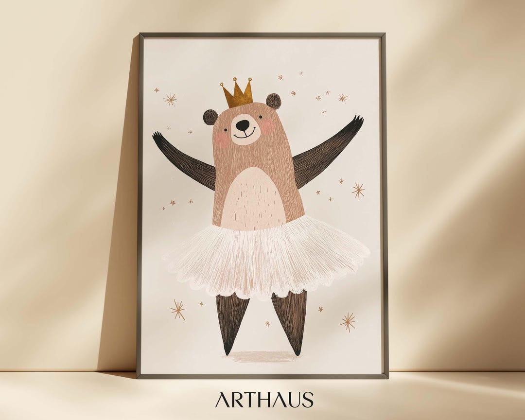 Nursery Ballerina Bear Wall Art Kids Room Decor Cute Bear Printable ...