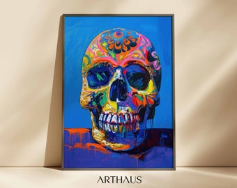 Sugar Skull Art Print, Colorful Mexican Decor (Digital Download)