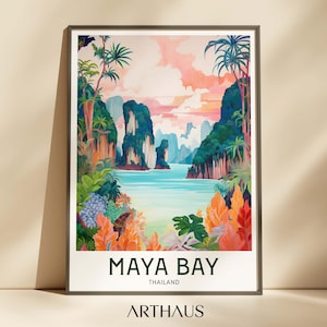 Thailand Travel Poster Maya Bay Beach Wall Art Asia Travel Gifts Printable Vintage Travel Wall Decor Trendy City Paintings Digital Download