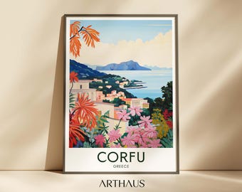 Corfu Greece Travel Poster, Mid Century Modern Art (Digital Download)