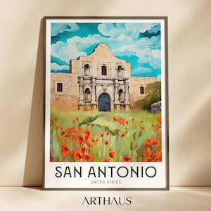 San Antonio Texas Travel Poster United States Art Maximal Decor Mid Century Modern Wall Art Vibrant Eclectic Wall Art Digital Download