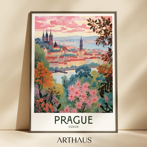 Póster de viaje retro, arte mural de Praga, impresión de la República Checa, póster de Europa, decoración de pared vintage, impresiones retro de ciudades del mundo, descarga digital