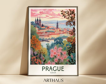 Póster turístico de Praga, República Checa. Lámina artística vintage (descarga digital).