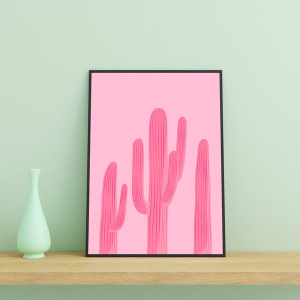 Cactus Wall Art Hot Pink Prints, Arizona Desert Posters, Customizable Houswarming Gift for Nursery Kids Decor, Modern Farmhouse