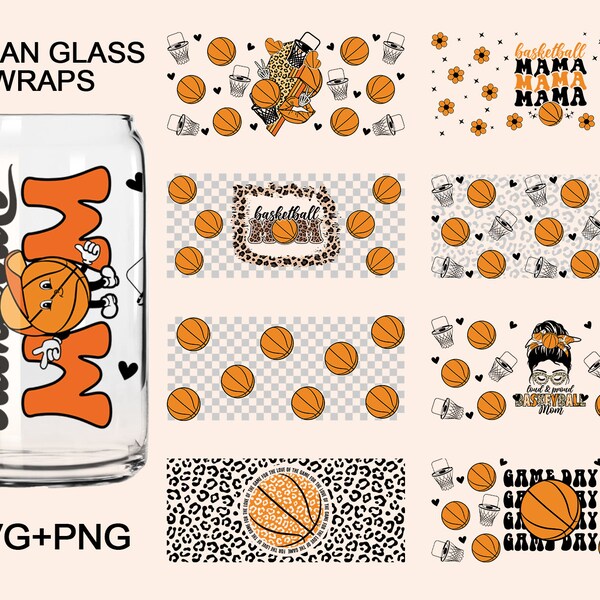 Basketball Can Wrap Svg Bundle 16oz Libbey Glass Template Basketball Mom Game Day vibes Tis The Season Sports Elements Cricut Silhouette