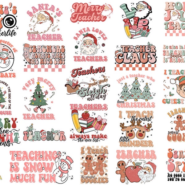 Leraar Kerstmis Svg Png bundel Zeer vrolijk leraar clausule Teach Cutes Elves Santa's favoriete slee Cookies Love Christmas Shirt Designs