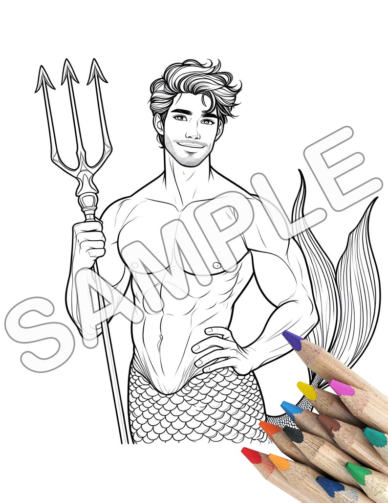 Gorgeous & Handsome Merman Printable Coloring Page - Etsy