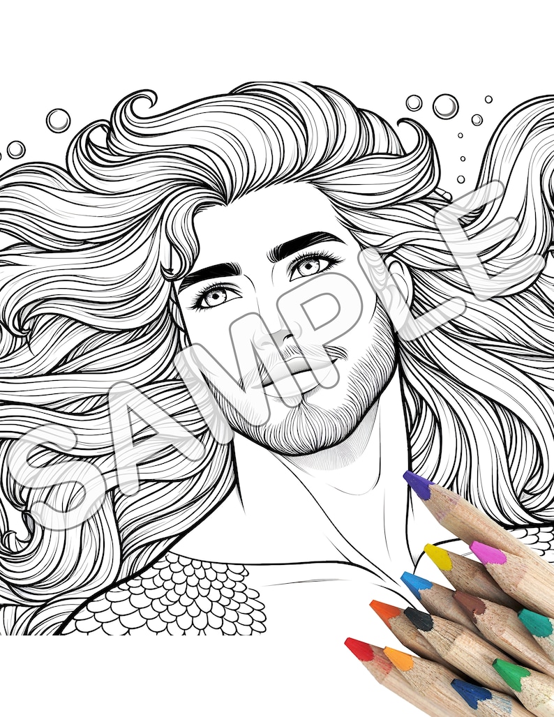 Gorgeous & Handsome Merman Printable Coloring Page - Etsy