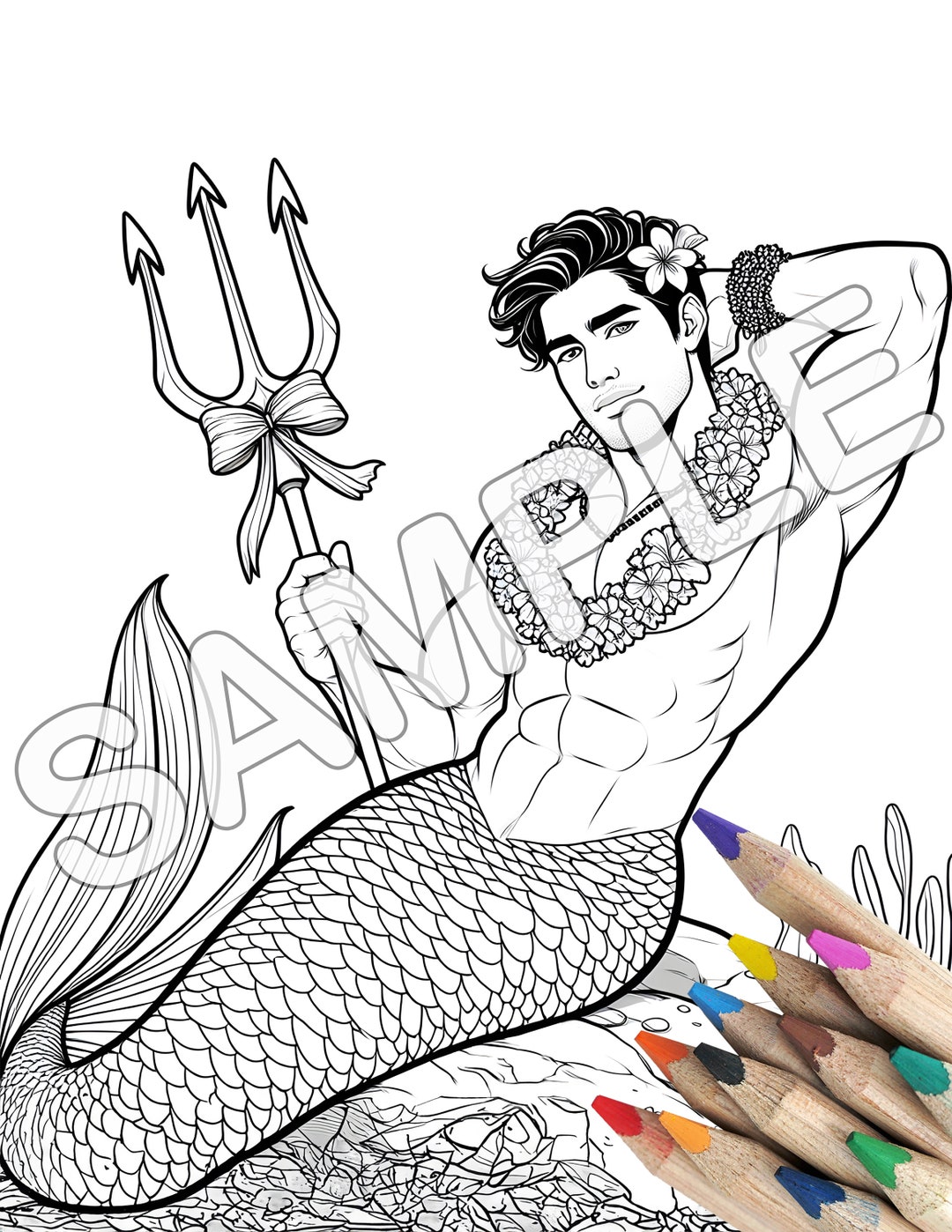 Gorgeous & Handsome Merman Printable Coloring Page - Etsy