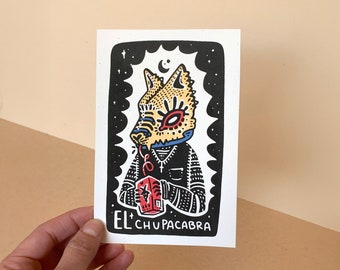 El Chupacabra Art Print – Colorful Folklore Legend Card (4x6)