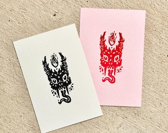 Handcrafted Cute Demon Print – Original Small Art, Home Decor