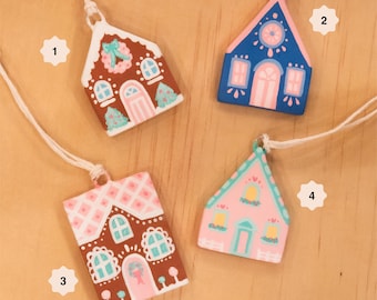 Mini House Christmas Ornaments, Handmade and hand painted