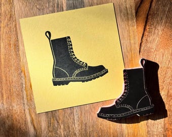 Doc Martens: Linocut Hand Carved (5x5) Art Print