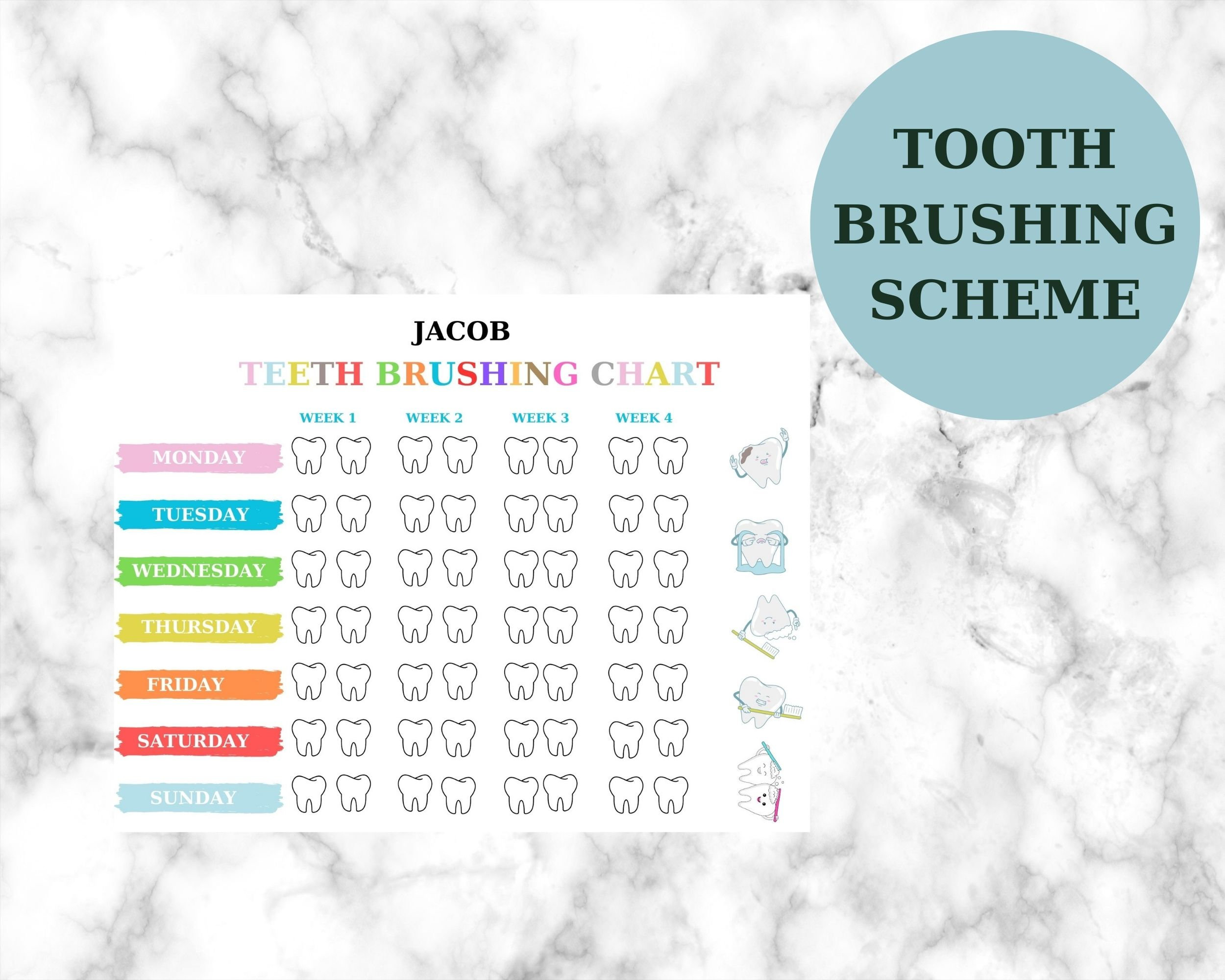 Teeth Brushing Chart / Monthly Teeth Brushing Chart / Monthly - Etsy