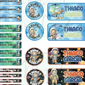 Astronaut School Labels - Editable in Canva - Customizable Digital File - Ideal for Books, Notebooks, and School Supplies