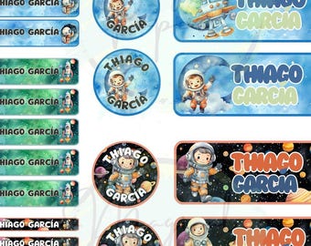 Astronaut School Labels - Editable in Canva - Customizable Digital File - Ideal for Books, Notebooks, and School Supplies