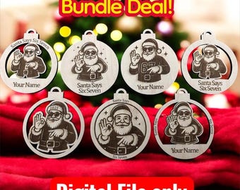 6 7 個のサンタオーナメント レーザーカット ファイル | クリスマス SVG ヒップ サンタ (デジタル ダウンロード)