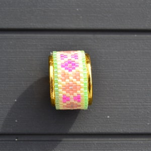 Customizable geometric handmade beaded adjustable ring