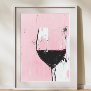 Modern Wine Print, Pink and White Bar Cart Art, Textured Digital Painting, Wine Kitchen Decor, Minimalist Wall Art
