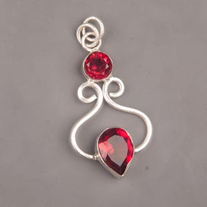 Roter Granat Edelstein Anhänger, Handgefertigter Anhänger, 925 Sterling Silber Anhänger, Geschenk für Sie, Jubiläumsgeschenk für Frau, Minimalistischer Anhänger