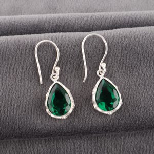 Emerald 925 Sterling Silver Gemstone Hook Earrings ~ Handmade Jewelry ~ Designer Earring Jewelry ~ Anniversary Gift For Wife ~ Easter Gifts