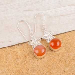 Natural Carnelian Earrings, Gemstone Drop & Dangle Earrings, 925 Sterling Silver Handmade Jewelry, Carnelian Silver Earrings Engagement Gift