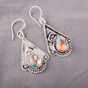 Elegante Spiny Oyster Türkis Edelstein Ohrringe, Drop & Baumeln Ohrringe, 925 Sterling Silber Schmuck, Geburtstagsgeschenk, Ohrringe Für die Liebe