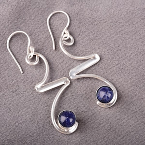 Natural Sodalite Gemstone Earrings | 925 Sterling Silver Earrings Fine Jewelry | Drop Dangle |Women Earring | Vintage Earrings Gift For Love