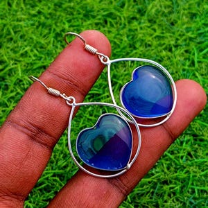 Faceted Blue Sapphire Quartz 925 Sterling Silver Plated Faceted Dongle Earring ,Women Fashion Designer 1 Pair Hook Earring, Jewelry Earring,
