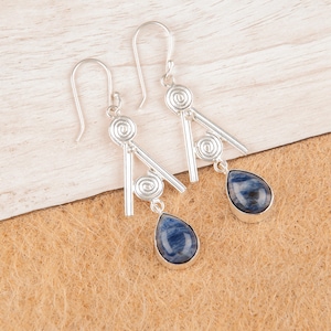 Natural Sodalite Earrings 925 Sterling Silver Earrings Real Gemstone Jewelry Handmade Excellent Earrings Engagement Gift Jewelry For Love
