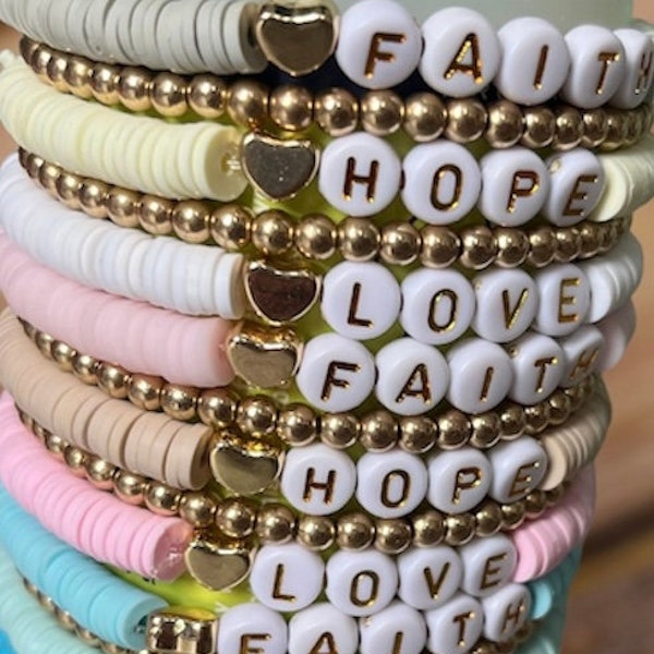 FAITH HOPE LOVE bracelets, bracelet set, stackable bracelet, religious bracelet, Christian gifts, baptism gift, stocking stuffer girls women